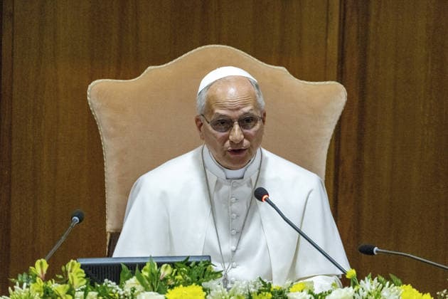 Pope Leo XIV Presents His First Encyclical On Artificial Intelligence - Vatican Pope Leo XIV attends the presentation of his first Encyclical titled ‘Magnifica humanitas’ (Magnificent Humanity), in the Vatican on May 25, 2026, a call to remain human in the age of Artificial Intelligence (AI). Pope Leon XIV appealed for the safeguarding of humanity, promotion of truth, dignity of work, social justice, and peace. Photo by (EV) A.Giuliani Vatican Pool ABACAPRESS.COM Rome Vatican (or Holy See)  Copyright: xABACAx