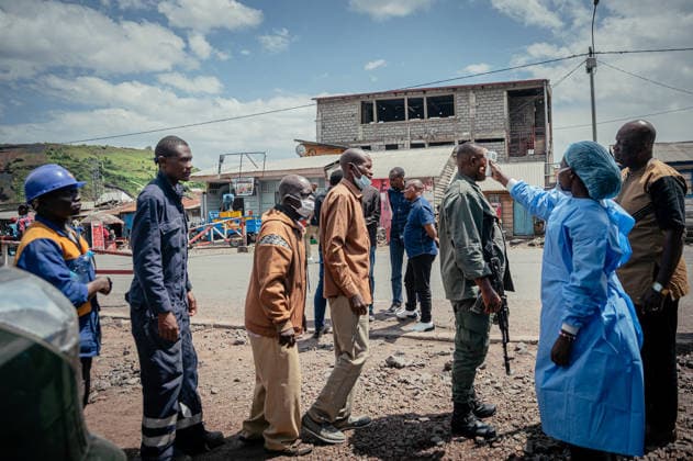 Ebola precautions continue in Democratic Republic of Congo GOMA, DEMOCRATIC REPUBLIC OF THE CONGO - MAY 25: Health workers carry out hand sanitizing, handwashing and temperature screening procedures for travelers at the Kanyaruchinya checkpoint near Goma as part of preventive measures against the Ebola virus in Goma, Democratic Republic of the Congo, on May 25, 2026. Stringer Anadolu Goma Democratic Republic of the Congo. Editorial use only. Please get in touch for any other usage.  Copyright: x2026xAnadoluxStringerx