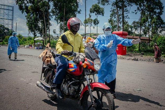 Ebola precautions continue in Democratic Republic of Congo GOMA, DEMOCRATIC REPUBLIC OF THE CONGO - MAY 25: Health workers carry out hand sanitizing, handwashing and temperature screening procedures for travelers at the Kanyaruchinya checkpoint near Goma as part of preventive measures against the Ebola virus in Goma, Democratic Republic of the Congo, on May 25, 2026. Stringer Anadolu Goma Democratic Republic of the Congo. Editorial use only. Please get in touch for any other usage.  Copyright: x2026xAnadoluxStringerx