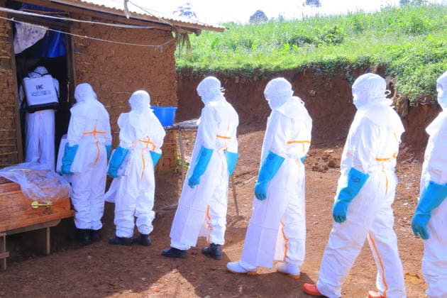 Ebola outbreak in Democratic Republic of Congo MONGBWALU, DEMOCRATIC REPUBLIC OF THE CONGO - MAY 25: Health workers wearing protective equipment carry out disinfection procedures before transporting the body of a person who died with suspected Ebola infection in Mongbwalu village of Ituri province in eastern Democratic Republic of the Congo, on May 25, 2026. Marcus Loika Anadolu Mongbwalu Democratic Republic of the Congo. Editorial use only. Please get in touch for any other usage.  Copyright: x2026xAnadoluxMarcusxLoikax