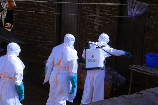 Ebola outbreak in Democratic Republic of Congo MONGBWALU, DEMOCRATIC REPUBLIC OF THE CONGO - MAY 25: Health workers wearing protective equipment carry out disinfection procedures before transporting the body of a person who died with suspected Ebola infection in Mongbwalu village of Ituri province in eastern Democratic Republic of the Congo, on May 25, 2026. Marcus Loika Anadolu Mongbwalu Democratic Republic of the Congo. Editorial use only. Please get in touch for any other usage.  Copyright: x2026xAnadoluxMarcusxLoikax