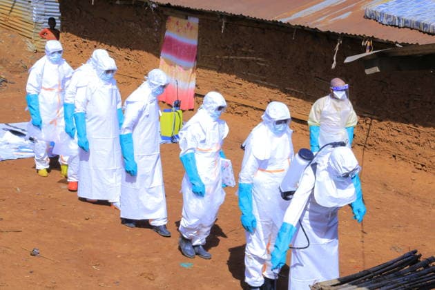 Ebola outbreak in Democratic Republic of Congo MONGBWALU, DEMOCRATIC REPUBLIC OF THE CONGO - MAY 25: Health workers wearing protective equipment carry out disinfection procedures before transporting the body of a person who died with suspected Ebola infection in Mongbwalu village of Ituri province in eastern Democratic Republic of the Congo, on May 25, 2026. Marcus Loika Anadolu Mongbwalu Democratic Republic of the Congo. Editorial use only. Please get in touch for any other usage.  Copyright: x2026xAnadoluxMarcusxLoikax