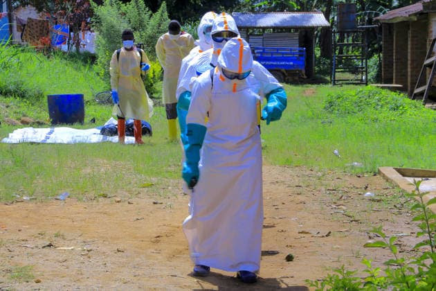 Ebola outbreak in Democratic Republic of Congo MONGBWALU, DEMOCRATIC REPUBLIC OF THE CONGO - MAY 25: Health workers wearing protective equipment carry out disinfection procedures in the area following the death of a person with suspected Ebola infection in Mongbwalu village of Ituri province in eastern Democratic Republic of the Congo, on May 25, 2026. Marcus Loika Anadolu Mongbwalu Democratic Republic of the Congo. Editorial use only. Please get in touch for any other usage.  Copyright: x2026xAnadoluxMarcusxLoikax