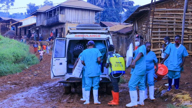 Ebola outbreak in Democratic Republic of Congo MONGBWALU, DEMOCRATIC REPUBLIC OF THE CONGO - MAY 25: Health workers wearing protective equipment carry out disinfection procedures in the area following the death of a person with suspected Ebola infection in Mongbwalu village of Ituri province in eastern Democratic Republic of the Congo, on May 25, 2026. Marcus Loika Anadolu Mongbwalu Democratic Republic of the Congo. Editorial use only. Please get in touch for any other usage.  Copyright: x2026xAnadoluxMarcusxLoikax