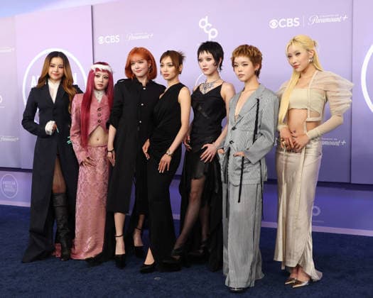 HARVEY, HINATA, JURIA, JURIN, CHISA, COCONA and MAYA of XG attend the 52nd annual American Music Awards at the MGM Grand Garden Arena in Las Vegas on Monday, May 25, 2026.  LAV20260525440 JAMESxATOA