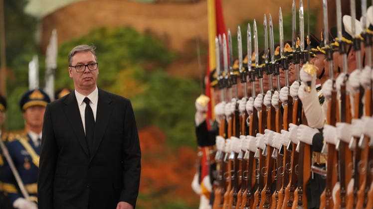 BEIJING, CHINA - MAY 25: Serbian President Aleksandar Vucic attends a welcome ceremony on May 25, 2026 in Beijing, China. Chinese President Xi Jinping held a welcome ceremony for Serbian President Aleksandar Vucic, who is on a state visit to China, in Beijing on May 25.  Copyright: xVCGx 111644010771