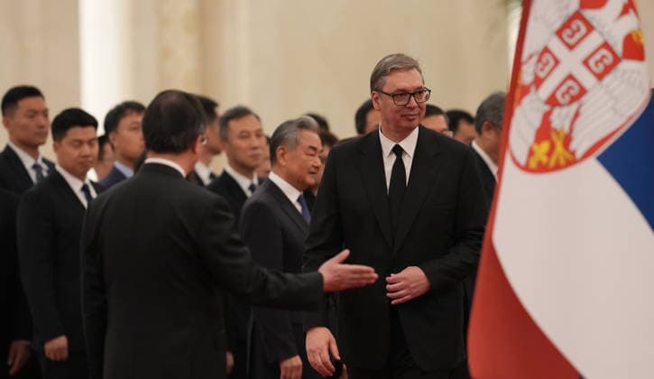 BEIJING, CHINA - MAY 25: Serbian President Aleksandar Vucic attends a welcome ceremony on May 25, 2026 in Beijing, China. Chinese President Xi Jinping held a welcome ceremony for Serbian President Aleksandar Vucic, who is on a state visit to China, in Beijing on May 25.  Copyright: xVCGx 111644010766
