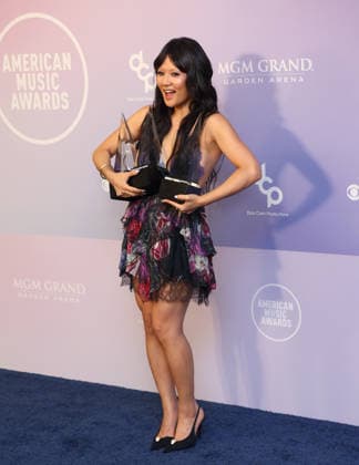 Rei Ami of Huntrix, winner of the Song of the Year award for Golden, appears backstage on the winners walk during the 52nd annual American Music Awards at the MGM Grand Garden Arena in Las Vegas on Monday, May 25, 2026.  LAV20260525559 JAMESxATOA