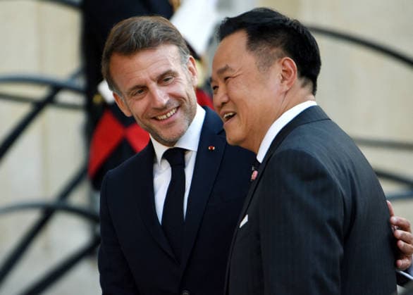 RECORD DATE NOT STATED President Macron Welcomes Anutin Charnvirakul At Elysee Palace In Paris French President Emmanuel Macron welcomes Anutin Charnvirakul, Prime Minister of the Kingdom of Thailand, at the Elysee presidential palace in Paris, France on May 25, 2026. Photo by Alain Apaydin ABACAPRESS.COM Paris France  Copyright: xApaydinxAlain ABACAx