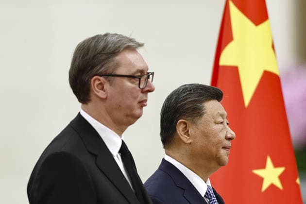 China-Serbia talks Serbian President Aleksandar Vucic (L) attends a welcoming ceremony with Chinese President Xi Jinping at the Great Hall of the People in Beijing on May 25, 2026. (Pool photo)  A14AA0005611823P