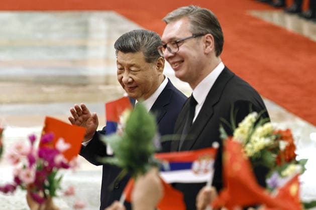 China-Serbia talks Serbian President Aleksandar Vucic (R) attends a welcoming ceremony with Chinese President Xi Jinping at the Great Hall of the People in Beijing on May 25, 2026. (Pool photo)  A14AA0005611824P