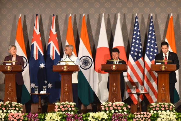 Wong - Jaishankar - Motegi - Rubio joint press conference in New Delhi NEW DELHI, INDIA - MAY 26: From (L-R) Australian Foreign Minister Penny Wong, Indian Minister of External Affairs Subrahmanyam Jaishankar, Japanese Foreign Minister Toshimitsu Motegi, and US Secretary of State Marco Rubio, attend a joint press conference following the Quad Foreign Ministers Meeting at the Hyderabad House, in New Delhi, India on May 26, 2026. Imtiyaz Khan Anadolu New Delhi India. Editorial use only. Please get in touch for any other usage.  Copyright: x2026xAnadoluxImtiyazxKhanx