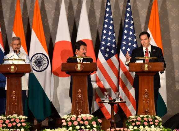 Wong - Jaishankar - Motegi - Rubio joint press conference in New Delhi NEW DELHI, INDIA - MAY 26: (L-R) Indian Minister of External Affairs Subrahmanyam Jaishankar, Japanese Foreign Minister Toshimitsu Motegi, and US Secretary of State Marco Rubio attend a joint press conference following the Quad Foreign Ministers Meeting at the Hyderabad House, in New Delhi, India on May 26, 2026. Imtiyaz Khan Anadolu New Delhi India. Editorial use only. Please get in touch for any other usage.  Copyright: x2026xAnadoluxImtiyazxKhanx