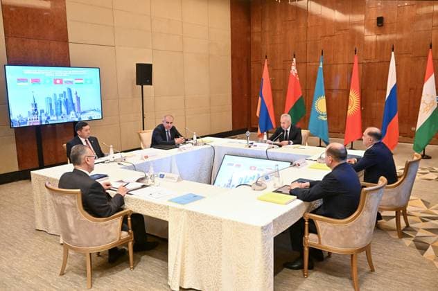 Russia CSTO Security Council Secretaries 9173454 26.05.2026 Belarusian Security Council Secretary Alexander Volfovich, Kazakh Security Council Secretary Gizat Nurdauletov, Kyrgyz Security Council Secretary Adilet Orozbekov, Russian Security Council Secretary Sergei Shoigu, Tajik Security Council Secretary Yusuf Rahmon and Secretary General of the Collective Security Treaty Organization (CSTO) Taalatbek Masadykov attend a meeting of the CSTO Committee of Security Councils Secretaries in Moscow, Russia. Stanislav Krasilnikov Sputnik Moscow Russia  Copyright: xStanislavxKrasilnikovx