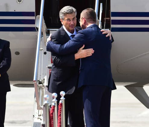 Hristijan Mickoski Prime Minister of North Macedonia (R) welcomes his counterpart Andrej Plenkovic Primeminister of Croatia (L) in Ohrid, Republic of North Macedonia, MAy 26 2026. IMAGO PETR STOJANOVSKI
