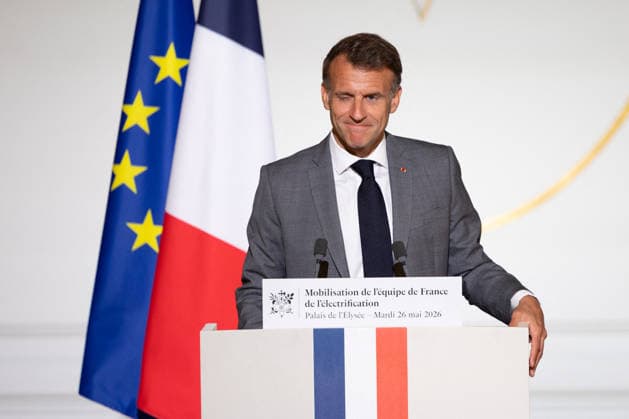 President Macron At the French Electricity Team meeting - Paris French President Emmanuel Macron delivers a speech during a press conference as part of a meeting with the French Electricity Team to advance the electrification of France in the coming years, at the Elysee Palace, in Paris on May 26, 2026. Photo by Raphael Lafargue ABACAPRESS.COM Paris France  Copyright: xLafarguexRaphael ABACAx