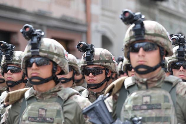 Georgia marks 108th anniversary of the founding of the republic TBILISI, GEORGIA - MAY 26: Georgian Army Soldiers attend the military parade to mark the 108th anniversary of the founding of the Republic of Georgia, in Tbilisi, Georgia on May 26, 2026. Davit Kachkachishvili Anadolu Tbilisi Georgia. Editorial use only. Please get in touch for any other usage.  Copyright: x2026xAnadoluxDavitxKachkachishvilix