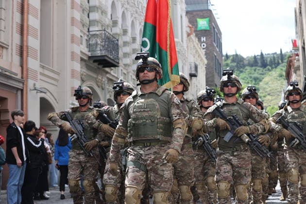 Georgia marks 108th anniversary of the founding of the republic TBILISI, GEORGIA - MAY 26: Georgian Army Soldiers attend the military parade to mark the 108th anniversary of the founding of the Republic of Georgia, in Tbilisi, Georgia on May 26, 2026. Davit Kachkachishvili Anadolu Tbilisi Georgia. Editorial use only. Please get in touch for any other usage.  Copyright: x2026xAnadoluxDavitxKachkachishvilix