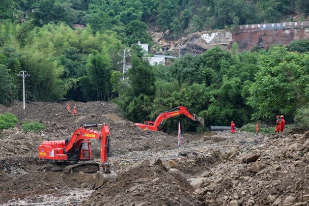 (260526) -- CHONGQING, May 26, 2026 -- Rescuers work at the rescue site in Anxi Village of Yongchuan District, southwest China s Chongqing Municipality, May 26, 2026. From Saturday night to early Sunday morning, a sudden and extreme catastrophic rainstorm struck Yongchuan, triggering flash floods and geological disasters in multiple areas of this district. After the disaster occurred, the local authorities immediately activated the emergency response mechanism, coordinated rescue forces from all sides and made every effort to carry out rescue operations and infrastructure restoration. Rescue and response efforts are still underway. ) CHINA-CHONGQING-FLOOD-RESCUE (CN) HuangxWei 