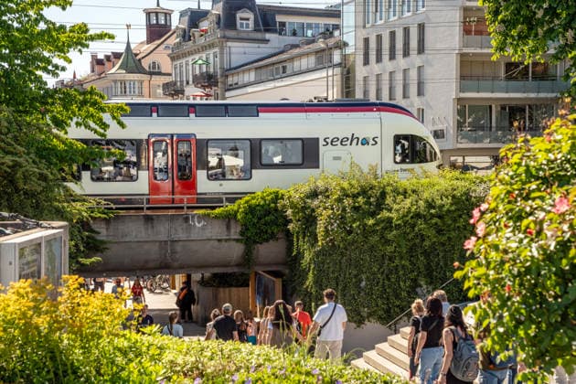 Popular S Bahn Seehas, line S6, arrives at Constance station, Pentecost, Constance on Lake Constance, May 2026 Germany, Constance, May 2026, pop
