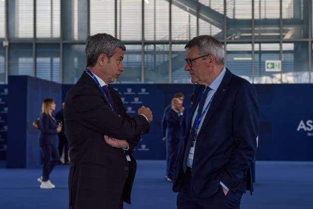 May 26, 2026, Rome, Rome, Italy: Deputy of Partito Democratico Andrea Orlando (L) and General Secretary of CGIL Maurizio Landini (R) attend the Confindustria Annual Assembly in Rome on May 26, 2026 Rome Italy - ZUMAn299 20260526_zip_n299_025 Copyright: xVincenzoxNuzzolesex