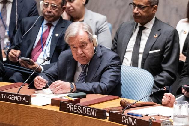 May 26, 2026, New York, New York, USA: Secretary-General Antonio Guterres attends the Security Council meeting on Upholding the purposes and principles of the UN Charter and strengthening the UN-centered international system at UN Headquarters in New York, NY on May 26, 2026. China organized this meeting as it is a President of Security Council for the month of May. New York USA  - ZUMAr339 20260526_znp_r339_025 Copyright: xLevxRadinx