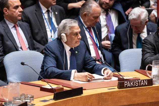May 26, 2026, New York, New York, USA: Mohammad Ishaq Dar, Deputy Prime Minister and Minister for Foreign Affairs of Pakistan attends Security Council meeting on Upholding the purposes and principles of the UN Charter and strengthening the UN-centered international system at UN Headquarters in New York, NY on May 26, 2026. China organized this meeting as it is a President of Security Council for the month of May. New York USA - ZUMAr339 20260526_znp_r339_021 Copyright: xLevxRadinx