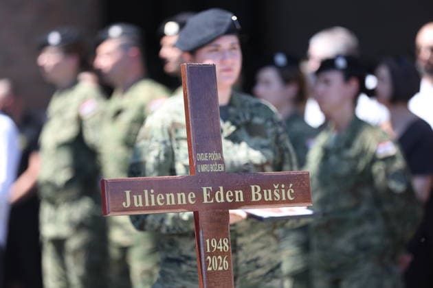 Funeral of Julienne Eden Busic Family members, friends and public figures attend the last farewell for Julienne Eden Busic at the Mirogoj Crematorium in Zagreb, Croatia, on May 26, 2026. Busic, a Croatian-American writer and translator, died on May 21 at the age of 77.  SlavkoxMidzor PIXSELL