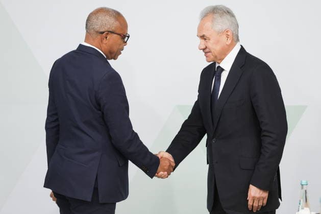 RUSSIA, MOSCOW REGION - MAY 26, 2026: Russian Security Council Secretary Sergei Shoigu (R) and Minister of National Defence of the Republic of Angola, Lucio Goncalves Amaral hold a meeting on the sidelines of the 1st International Security Forum. Mikhail Sinitsyn TASS  93064040
