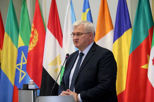 Forum Ukraine Africa Past, Present and Future of Relations held in Kyiv Ukrainian Foreign Minister Andrii Sybiha delivers a speech during the forum Ukraine Africa: Past, Present and Future of Relations, organized to mark Africa Day 2026 in Ukraine at the Hennadii Udovenko Diplomatic Academy of Ukraine under the Ministry of Foreign Affairs, Kyiv, Ukraine, on May 26, 2026, Credit:Pavlo Bahmut Ukrinform Avalon Ukraine, Kyiv  Copyright: xPavloxBahmutx xUkrinformx xAvalonx 1105811955