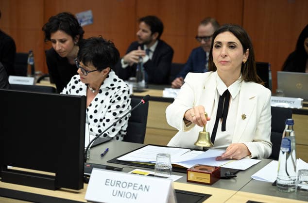 The 8th EU-Albania Accession Conference in Brussels BRUSSELS, BELGIUM - MAY 26: Deputy Minister for European Affairs of the Republic of Cyprus Marilena Raouna (R), and European Commissioner for Enlargement Marta Kos (L) attend the 8th EU-Albania Accession Conference in Brussels, Belgium, on May 26, 2026. Dursun Aydemir Anadolu Brussels Belgium. Editorial use only. Please get in touch for any other usage.  Copyright: x2026xAnadoluxDursunxAydemirx