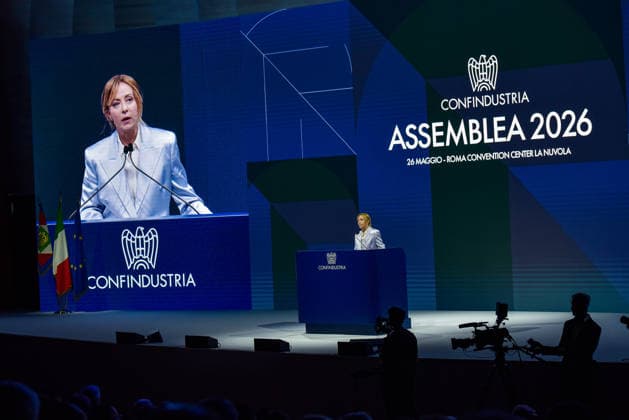 Italian institutional, political, and trade union leaders gather for the Confindustria Annual Assembly in Rome President of the Council of Ministers Giorgia Meloni speaks during the Confindustria Annual Assembly in Rome. Rome Italy Copyright: xVincenzoxNuzzolesex xSOPAxImagesx vnuzzolese_2026_05_26_33