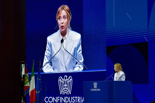 Italian institutional, political, and trade union leaders gather for the Confindustria Annual Assembly in Rome President of the Council of Ministers Giorgia Meloni speaks during the Confindustria Annual Assembly in Rome. Rome Italy Copyright: xVincenzoxNuzzolesex xSOPAxImagesx vnuzzolese_2026_05_26_31