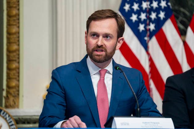 Chairman of the Federal Trade Commission and Anti-Fraud Task Force Vice Chair Andrew Ferguson speaks during a roundtable on anti-fraud initiatives in the Indian Treaty Room in the Eisenhower Executive Building near the White House in Washington, DC on Tuesday, May 26, 2026.  WAP20260526308 BONNIExCASH