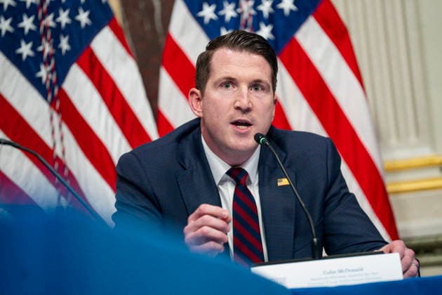 Assistant Attorney General for the Department of Justice s National Fraud Enforcement Division Colin McDonald speaks during a roundtable on anti-fraud initiatives in the Indian Treaty Room in the Eisenhower Executive Building near the White House in Washington, DC on Tuesday, May 26, 2026.  WAP20260526315 BONNIExCASH