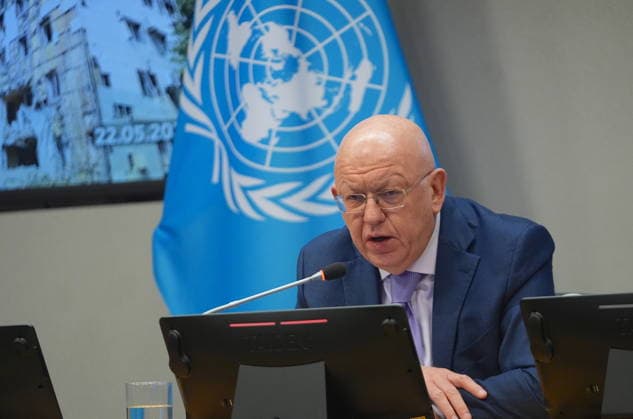 Russian Ambassador Nebenzia briefs the press at the UN NEW YORK CITY, UNITED STATES - MAY 26: Russian Ambassador Vassily Nebenzia, Permanent Representative of the Russian Federation to the United Nations, briefs the press, on May 26, 2026, in New York, U.S. Selcuk Acar Anadolu New York United States. Editorial use only. Please get in touch for any other usage.  Copyright: x2026xAnadoluxSelcukxAcarx