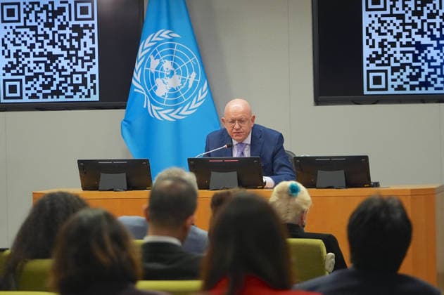 Russian Ambassador Nebenzia briefs the press at the UN NEW YORK CITY, UNITED STATES - MAY 26: Russian Ambassador Vassily Nebenzia, Permanent Representative of the Russian Federation to the United Nations, briefs the press, on May 26, 2026, in New York, U.S. Selcuk Acar Anadolu New York United States. Editorial use only. Please get in touch for any other usage.  Copyright: x2026xAnadoluxSelcukxAcarx