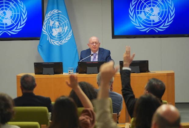 Russian Ambassador Nebenzia briefs the press at the UN NEW YORK CITY, UNITED STATES - MAY 26: Russian Ambassador Vassily Nebenzia, Permanent Representative of the Russian Federation to the United Nations, briefs the press, on May 26, 2026, in New York, U.S. Selcuk Acar Anadolu New York United States. Editorial use only. Please get in touch for any other usage.  Copyright: x2026xAnadoluxSelcukxAcarx
