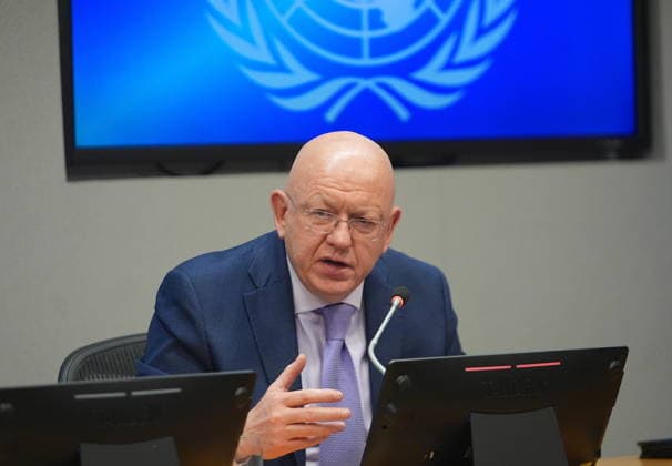 Russian Ambassador Nebenzia briefs the press at the UN NEW YORK CITY, UNITED STATES - MAY 26: Russian Ambassador Vassily Nebenzia, Permanent Representative of the Russian Federation to the United Nations, briefs the press, on May 26, 2026, in New York, U.S. Selcuk Acar Anadolu New York United States. Editorial use only. Please get in touch for any other usage.  Copyright: x2026xAnadoluxSelcukxAcarx