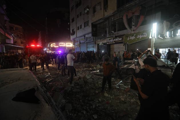 Palestinians inspect Israeli airstrike site in Gaza City Palestinians gather in a street to inspect the site of an Israeli airstrike on a residential building in Gaza City, on May 26, 2026. Photo by Belal Osama apaimages Gaza Gaza Strip Palestinian Territory 260526_Gaza_BO_2_00(2) Copyright: xapaimagesxBelalxOsamax xapaimagesx