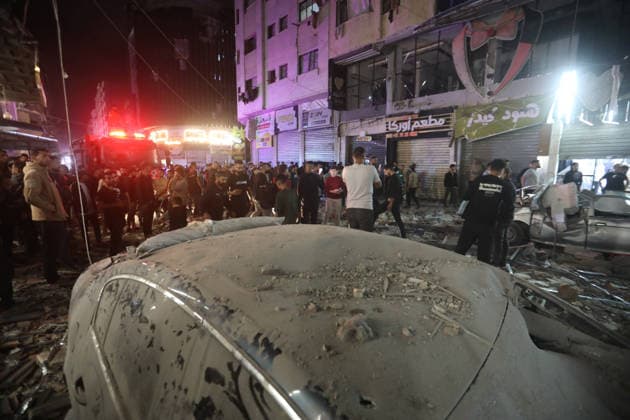 Palestinians inspect Israeli airstrike site in Gaza City Palestinians gather in a street to inspect the site of an Israeli airstrike on a residential building in Gaza City, on May 26, 2026. Photo by Belal Osama apaimages Gaza Gaza Strip Palestinian Territory 260526_Gaza_BO_2_00(5) Copyright: xapaimagesxBelalxOsamax xapaimagesx
