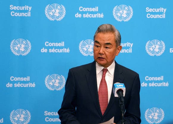 (260527) -- UNITED NATIONS, May 27, 2026 -- Chinese Foreign Minister Wang Yi, also a member of the Political Bureau of the Communist Party of China Central Committee, speaks at a press encounter after he presided over a high-level meeting of the Security Council at the UN headquarters in New York, on May 26, 2026. ) UN-SECURITY COUNCIL-CHINA-WANG YI-PRESS ENCOUNTER ZhangxFengguo 
