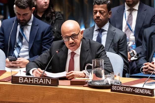May 26, 2026, New York, New York, USA: Abdullatif bin Rashid Al Zayani, Minister for Foreign Affairs of Bahrain speaks during Security Council meeting on Upholding the purposes and principles of the UN Charter and strengthening the UN-centered international system at UN Headquarters in New York, NY on May 26, 2026. China organized this meeting as it is a President of Security Council for the month of May. New York USA  - ZUMAr339 20260526_znp_r339_032 Copyright: xLevxRadinx
