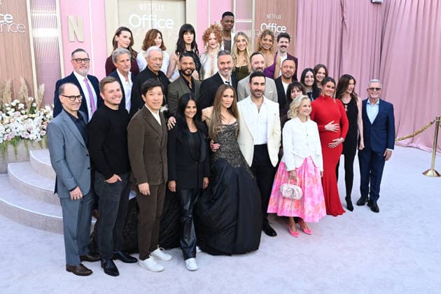 LOS ANGELES, CALIFORNIA - MAY 26:Doug Belgrad, Andrew Swett, Joe Kelly, Dan Lin, Aaron Ryder, Betty Gilpin, Edward James Olmos, Bela Bajaria, Benny Medina, Jennifer Lopez, Ol Parker, Mary Wiseman, Donald Elise Watkins, Brett Goldstein, Tony Hale, Michelle Hurd, Jason Young, Amy Sedaris, Elaine Goldsmith-Thomas, Scott Seiss, Ivanna Martinez, Courtney Baxter, Jackie Sandler and Tony Plana at the world premiere of Netflix s Office Romance at The Egyptian Theatre Hollywood on May 26, 2026 in Los Angeles, California. Credit: Michael Mattes USA  - ZUMAa123 20260526_zaa_a123_250 Copyright: xAdMediax