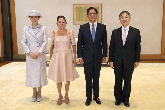 Philippine President Marcos Jr. in Japan (from R) Japanese Emperor Naruhito, Philippine President Ferdinand Marcos Jr., his wife Louise Araneta-Marcos and Japanese Empress Masako pose for a photo at the Imperial Palace in Tokyo on May 27, 2026. (Pool photo)  A14AA0005616878P