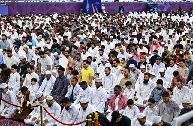 May 27, 2026, Doha, Qatar: People seen offering Eid al-Adha morning prayers at the Education City Stadium. Muslims around the world are celebrating Eid al-Adha (the feast of sacrifice), the second of two Islamic holidays celebrated worldwide marking the end of the annual pilgrimage or Hajj to the Saudi holy city of Mecca. Doha Qatar - ZUMAs197 20260527_aaa_s197_023 Copyright: xNoushadxVariyattiyakkalx
