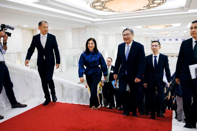 Katherina Reiche (CDU), Bundesministerin fuer Wirtschaft und Energie trifft WANG Wentao, Handelsminister Chinas zu einem Gespraech in Peking, 27.05.2026. Fotografiert im Auftrag des Bundesministerium fuer Wirtschaft und Energie (BMWE) Peking China *** Katherina Reiche CDU , Federal Minister for Economic Affairs and Energy meets WANG Wentao, Minister of Commerce of China for talks in Beijing, 27 05 2026 Photographed on behalf of the Federal Ministry for Economic Affairs and Energy BMWE Beijing China Copyright: xFelixxZahn BMWEx