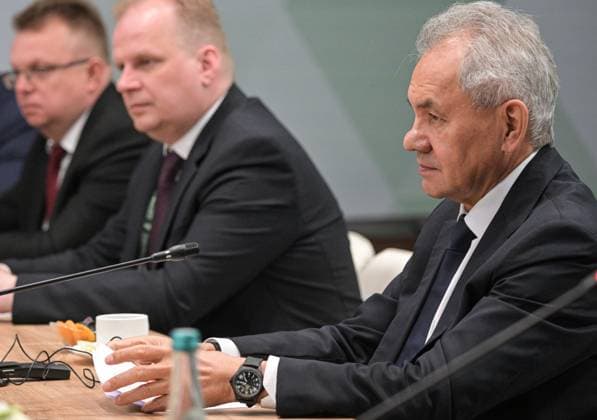 Russia International Security Forum 9174474 27.05.2026 Russian Security Council Secretary Sergei Shoigu attends a meeting with Special Advisor to the President of Brazil for Foreign Policy Celso Amorim held as part of the 1st International Security Forum (ISF) at Live Arena, outside Moscow, Russia. Alexey Nikolskiy Sputnik Moscow region Russia  Copyright: xAlexeyxNikolskiyx