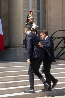 Le Président de la République Emmanuel Macron reçoit Milojko Spajic, Premier ministre du Monténégro, au palais de lElysée à Paris, le 27 mai 2026 Tophaine Lebely Bestimage President Emmanuel Macron receives Milojko Spajic, Prime Minister of Montenegro, at the Elysée Palace in Paris, on May 27, 2026 Paris France  Copyright: xTiphainexLebelyx xBestimagexTiphainexLebelyx xBestimagex