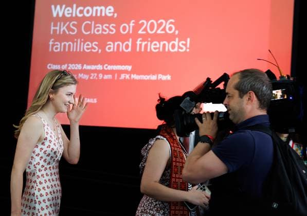 Crown Princess Elisabeth pictured during the Class of 2026 graduation ceremony in Harvard Kennedy School, Harvard University, in Cambridge, USA, Wednesday 27 May 2026.  BENOITxDOPPAGNE 175166012